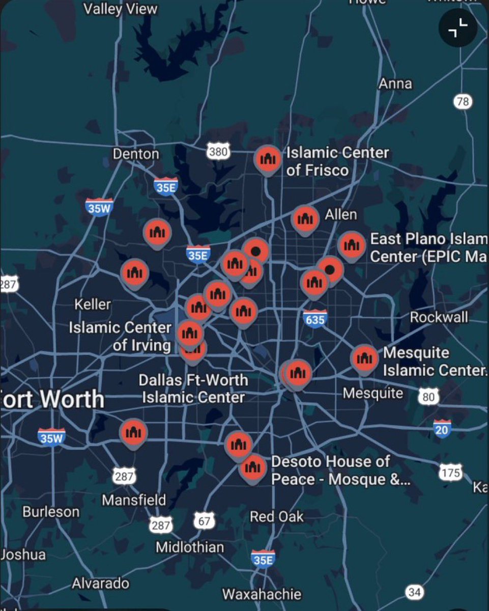 This is a clear picture of the deliberate Islamic invasion of Texas, and this is just a snapshot of the DFW area!