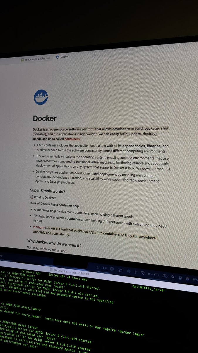 dhruvlenka's tweet image. late night hustle 🌙💻 tonight was all about docker commands + port binding 🐳⚡️

slowly but surely, containers make more sense now.

@Docker #Docker