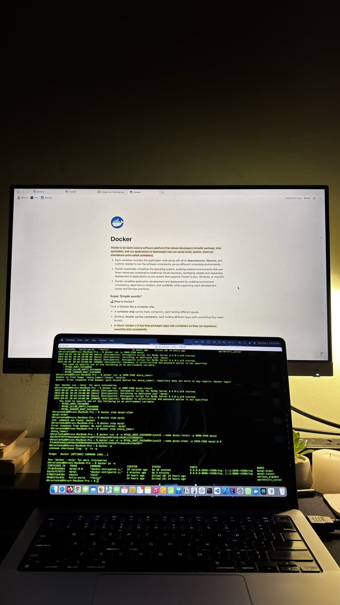 dhruvlenka's tweet image. late night hustle 🌙💻 tonight was all about docker commands + port binding 🐳⚡️

slowly but surely, containers make more sense now.

@Docker #Docker