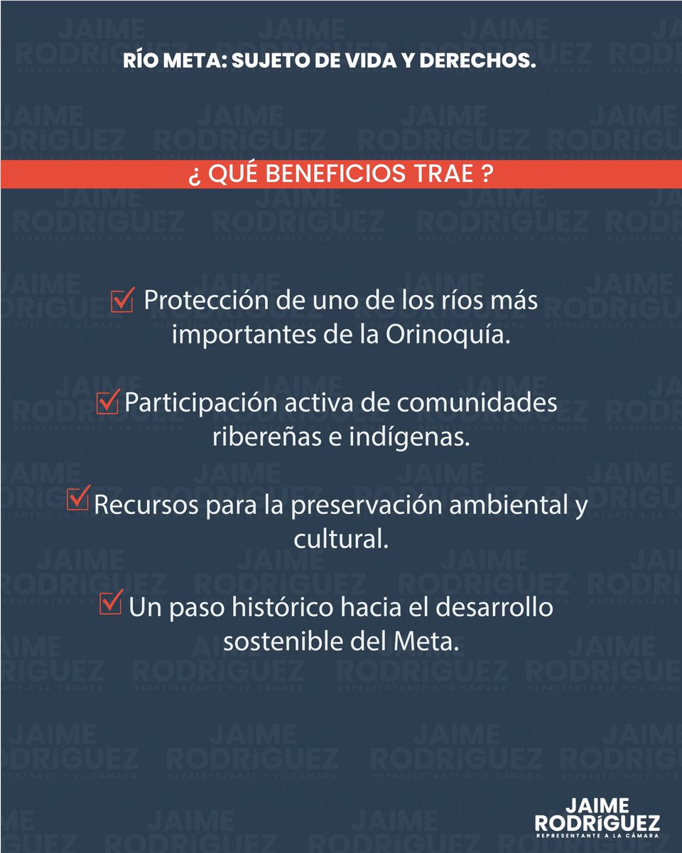Radiqué el proyecto que reconoce al Río Meta como sujeto de vida y derechos.

Este paso refleja un compromiso real con el cuidado de nuestra casa común, el respeto a las comunidades que lo habitan y la defensa de uno de los ríos más importantes de la Orinoquía.