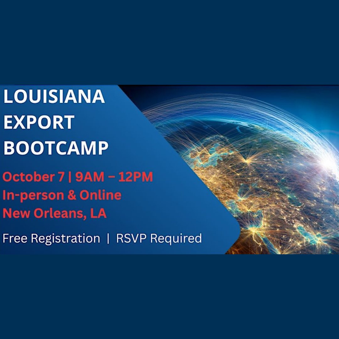 LSBDC (@lsbdc) on Twitter photo 🚀 Expand your business internationally!
Join the Louisiana Export Bootcamp Oct. 7 in New Orleans (or online).
✔️ Logistics
✔️ Marketing
✔️ Legal
✔️ Finance
Free event | Seats limited | Register today 
👉 eventbrite.com/e/louisiana-ex…
#ExportReady #LouisianaBusiness 🚀 Expand your business internationally!
Join the Louisiana Export Bootcamp Oct. 7 in New Orleans (or online).
✔️ Logistics
✔️ Marketing
✔️ Legal
✔️ Finance
Free event | Seats limited | Register today 
👉 eventbrite.com/e/louisiana-ex…
#ExportReady #LouisianaBusiness