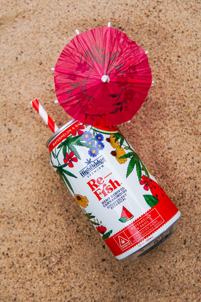 Proof that #happiness does come in a can!
Re-Frsh Watermelon &amp; Basil was made for #beachdays - light, crisp, and just the right #vibe. Don’t forget the mini #umbrella. 😉