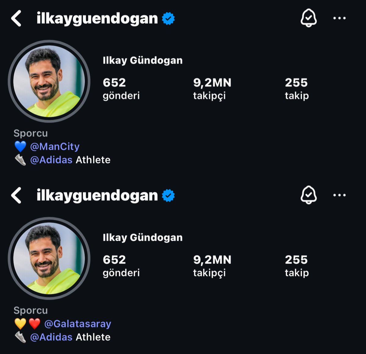 İlkay Gündoğan, biyografisine Galatasaray yazısını ekledi.