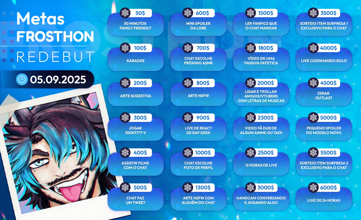 ESTA OFICIALMENTE DECLARADO O FROSTHON!!!! O objetivo dessa Frosthon que começa dia 05/09 é para meu redebut!!!! Tentei criar  umas metinhas que vocês gostem e vocês vão amar as surpresas!!! espero todos vocês la dia 05/09!!!!