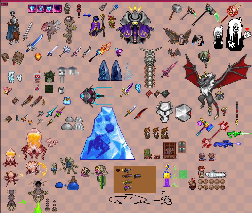 Everything i sprited this month #art #pixelart #terraria and of course exactly one thing for #calamitymod