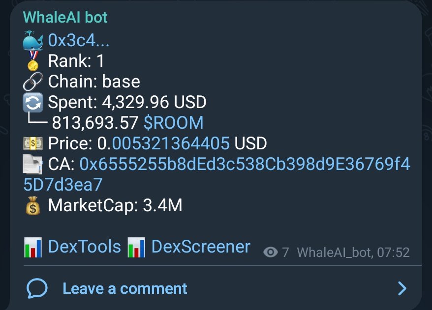 100xDarren's tweet image. Number 1 ranked wallet on @Whale_AI_net just bought some $Room @useBackroom 👀
