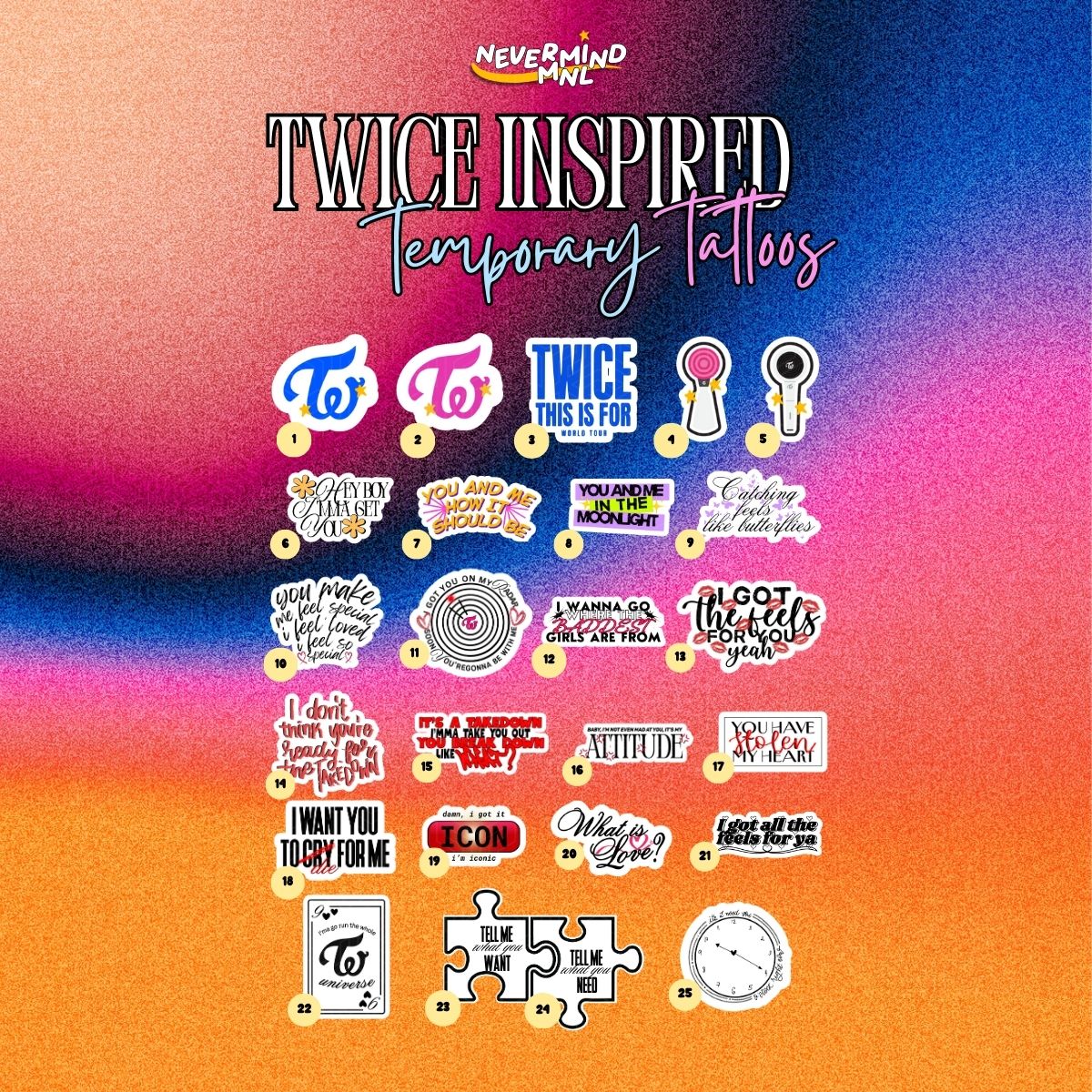 Calling all PH ONCEs! 📢

Get ready with our KPOP Concert Essentials Checklist! ✨

✅ Ticket
✅ Outfit and Shoes
✅ Lightstick
❓ Twice Inspired Temporary Tattoos

Dapat meron rin kayong temp tatts para sa THIS IS FOR in Bulacan 😉

#twicetattoosph #kpopmerchph #twicetattoos