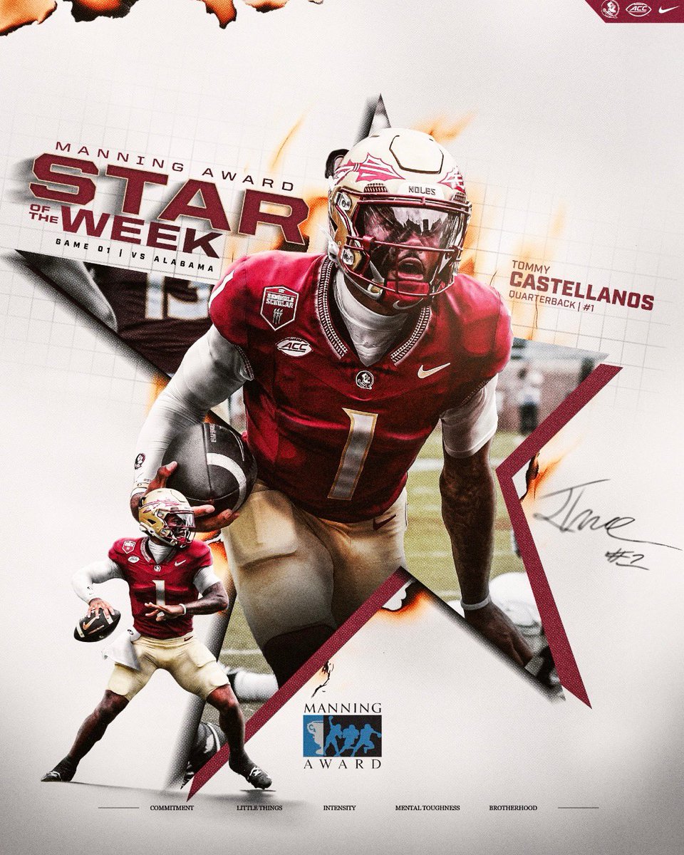 FSU Football (@fsufootball) on Twitter photo Spotlight on <a href="/Tommy_casto/">Thomas Castellanos ✪</a>!
🍢 <a href="/daveyobrien/">Davey O'Brien National Quarterback Award</a> Great 8
🍢 <a href="/ManningAward/">Manning Award</a> Stars of the Week. Vote Tommy for National Star of the Week at allstatesugarbowl.org
🔗: noles.co/47TVJI0
#NoleFamily | #KeepCLIMBing Spotlight on <a href="/Tommy_casto/">Thomas Castellanos ✪</a>!
🍢 <a href="/daveyobrien/">Davey O'Brien National Quarterback Award</a> Great 8
🍢 <a href="/ManningAward/">Manning Award</a> Stars of the Week. Vote Tommy for National Star of the Week at allstatesugarbowl.org
🔗: noles.co/47TVJI0
#NoleFamily | #KeepCLIMBing