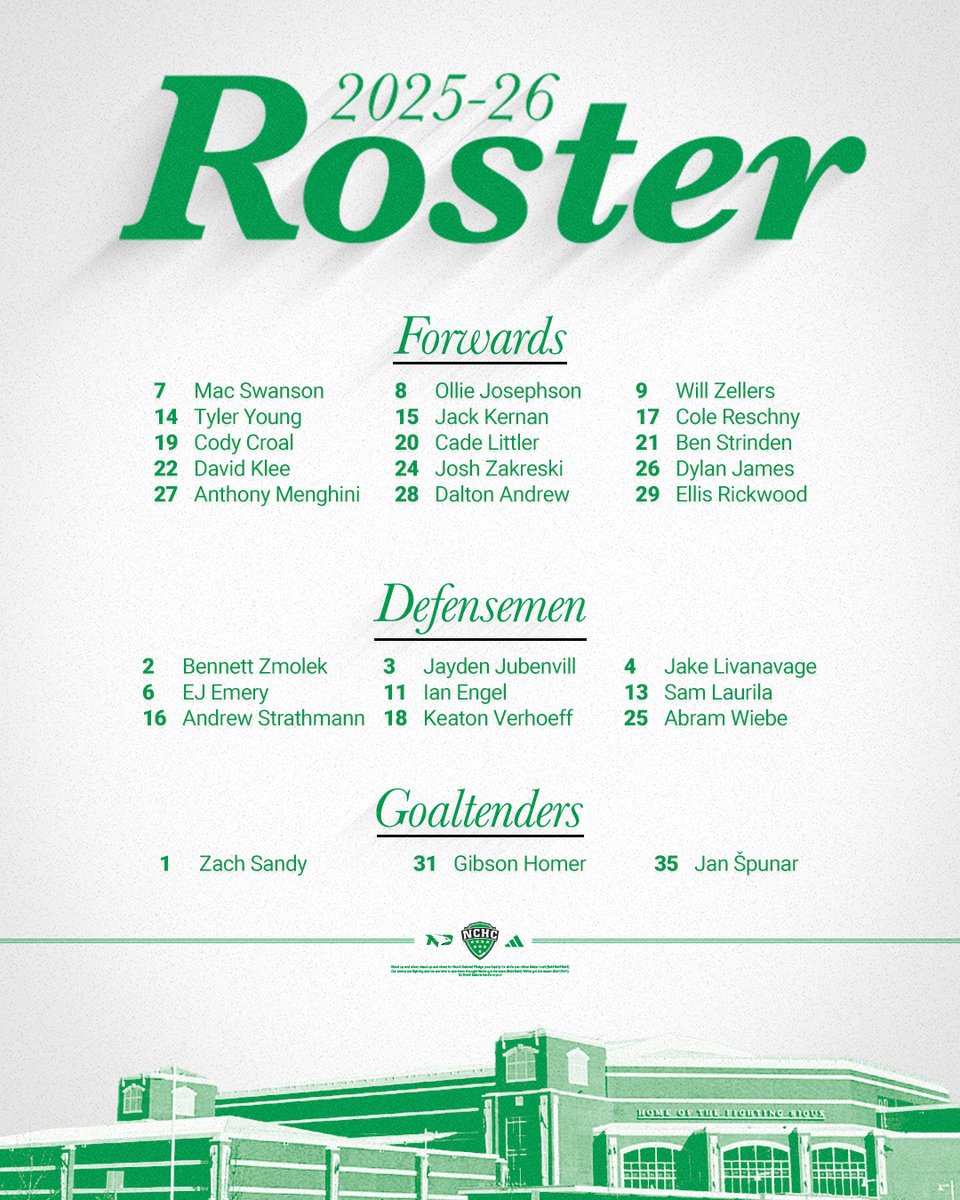 Introducing the 2025-26 Fighting Hawks! 

📰: fightinghawks.com/news/2025/9/2/…

#UNDproud | #LGH