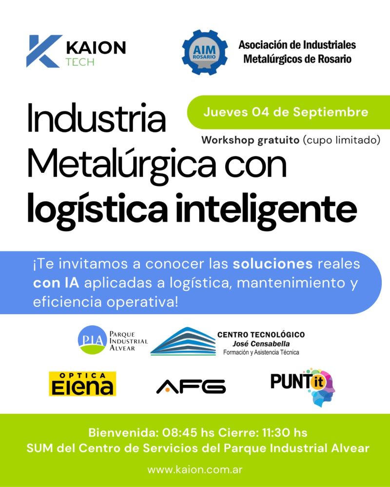 Aplicaciones de la IA en la industria santafesina. Taller gratuito con cupo limitado en el <a href="/PIAlvear/">Parque Industrial Alvear</a>  para conocer actores institucionales, empresas y referentes tecnológicos. shorturl.at/B2hwo #Tecnología #IA2025 #Industria