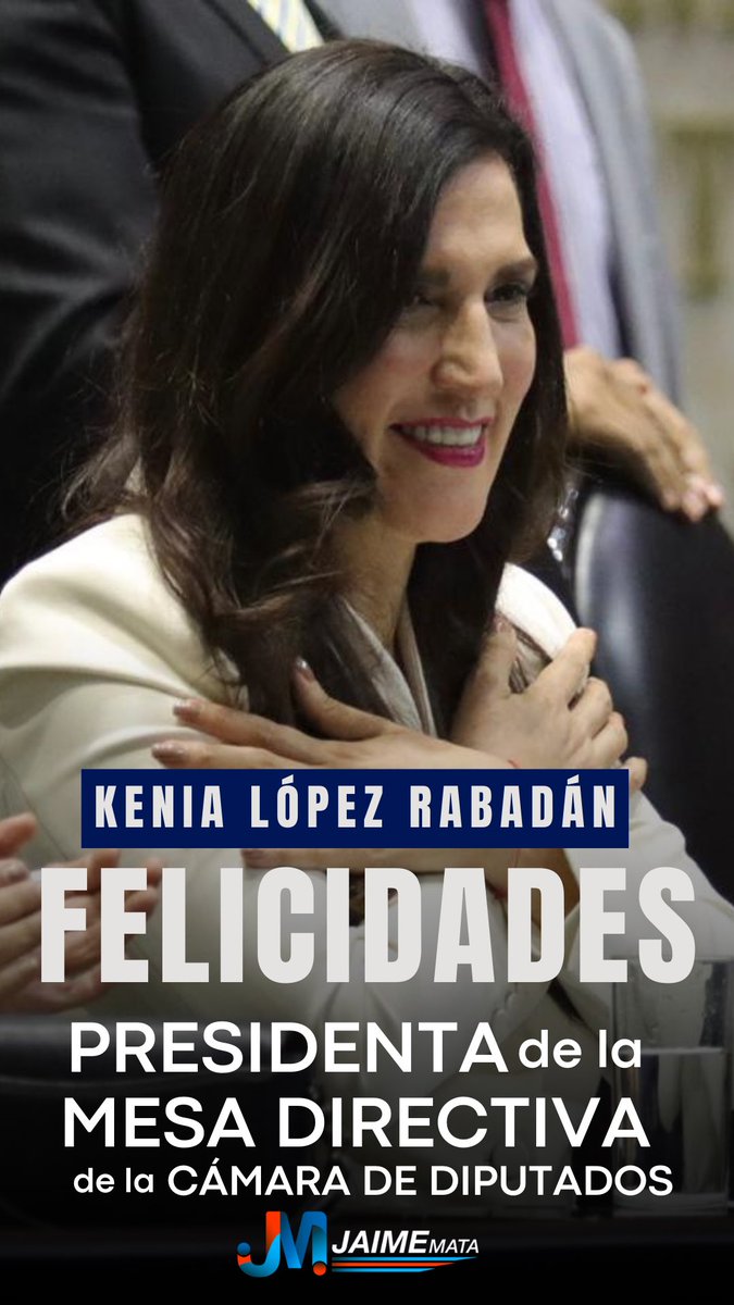 Felicidades, <a href="/kenialopezr/">Dra. Kenia López Rabadán</a>, por tu nombramiento como #presidenta de la Mesa Directiva de la Cámara de Diputados. Estoy seguro de que harás una gran labor en favor de #México desde esta importante responsabilidad. 🇲🇽
