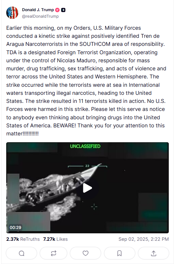 We are firing on boats and killing the occupants in international waters?