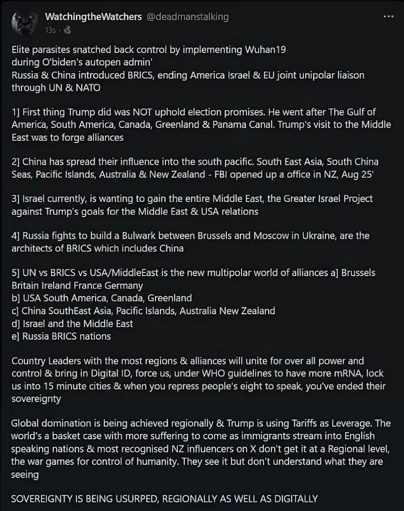 WeAreMuntedNZ's tweet photo. @WhiteHouse The World Trump Came back to in 2025 had drastically changed from the world POTUS45 left in 2021
The world went from one of Unipolar to a multipolar world.
Above Epstein, Above Arrests, is the war inside the board and maintaining America's presence on the global stage https://t.co/36A3jLkmtS