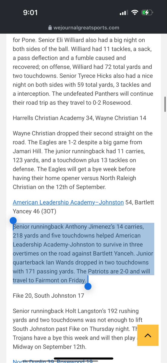 #7 
218 yards 
5 touchdowns 
2(2pts) 
<a href="/ALAJohnstonFB/">ALAJOHNSTONFOOTBALL</a> <a href="/CoachNBlackburn/">Nate Blackburn</a>