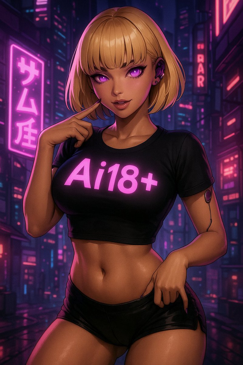 AI生成的赛博朋克拉丁裔模特，穿着 Ai18+ 衬衫