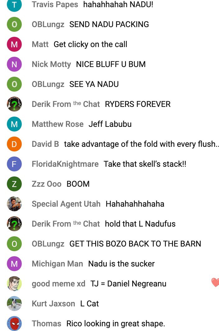 stoolpresidente's tweet photo. The Ryders are out in full force every time Nadu loses a hand 

Watch here: https://t.co/2iBA7GzrJT https://t.co/t5YXmO83I6