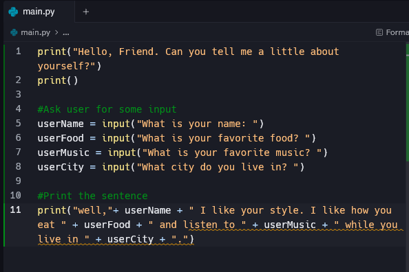 trentonfaykus's tweet image. I just built my first interactive code which takes inputs from the user! Day 2 of #Replit100DaysOfCode #100DaysOfCode.