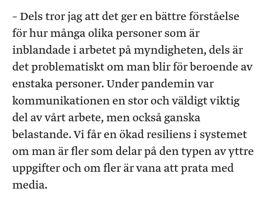 Smittskydd's tweet photo. – Problematiskt om man blir för beroende av enstaka personer.

"Under pandemin var kommunikationen en stor och väldigt viktig del av vårt arbete, men också ganska belastande."

https://t.co/Y30KR4AUWs https://t.co/hhBHNQKnlh