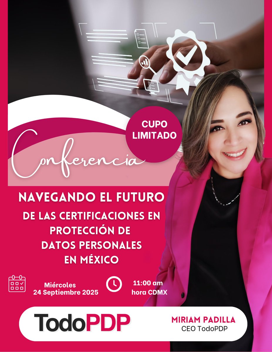 🚨🔐 ¡El futuro de las certificaciones en protección de datos ya está aquí!
¿Sabías que además de los Esquemas de Autorregulación Vinculante en México, se vienen nuevas opciones internacionales como la próxima publicación de la ISO 27701? 🌍✨
🇲🇽 #ConferenciaPDP
 “Navegando el