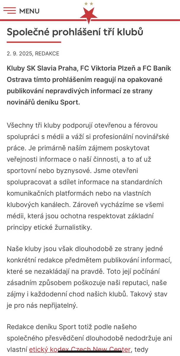 Nejsem člověk, který by fandil jen jednomu klubu, mam v srdci víc klubů, a patří mezi ně i Slavia, Plzeň a Baník. Zejména na mezinárodní scéně všem fandím a vítám jejich dlouhodobou snahu dělat fotbalového prostředí atraktivnější a přitažlivější pro celé rodiny. Svým rozhodnutím,