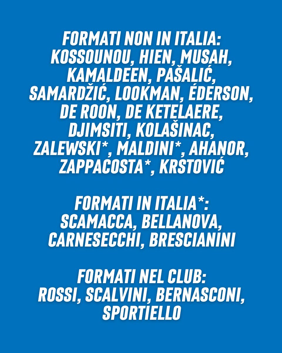 L'#Atalanta ha inserito anche Ademola #Lookman nella lista Uefa A! ⚫️🔵

N.b. i giocatori contrassegnati da asterisco che sono stati inseriti nella categoria "formati non in Italia" sono chiaramente intercambiabili con i 4 della suddetta categoria 👍🏻

⚠️ #Bakker unico escluso
