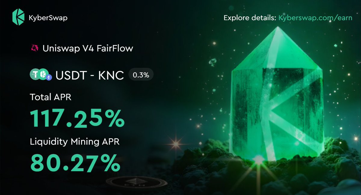 🚜 Me farming before: chasing 1000% APR and getting rugged.
Me farming now:
USDT = stability 🪙
KNC = growth 📈
FairFlow = bonus arb gains 💸

KyberSwap said: farm smarter, not harder 🌾
And I listened.
👉 kyberswap.com/earn/pools?cha…
#KyberSwap #FairFlow