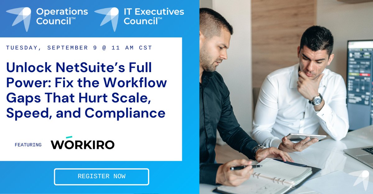 OperationsCncl's tweet image. Unlock NetSuite’s Full Power: Fix the Workflow Gaps That Hurt Scale, Speed, and Compliance Webinar is happening NEXT TUESDAY. Register here: ow.ly/HsX550WJ9jT

#NetSuiteWebinar #BusinessGrowth #ScaleYourBusiness #SpeedToMarket #TechWebinar #CloudSoftware #BusinessEfficiency