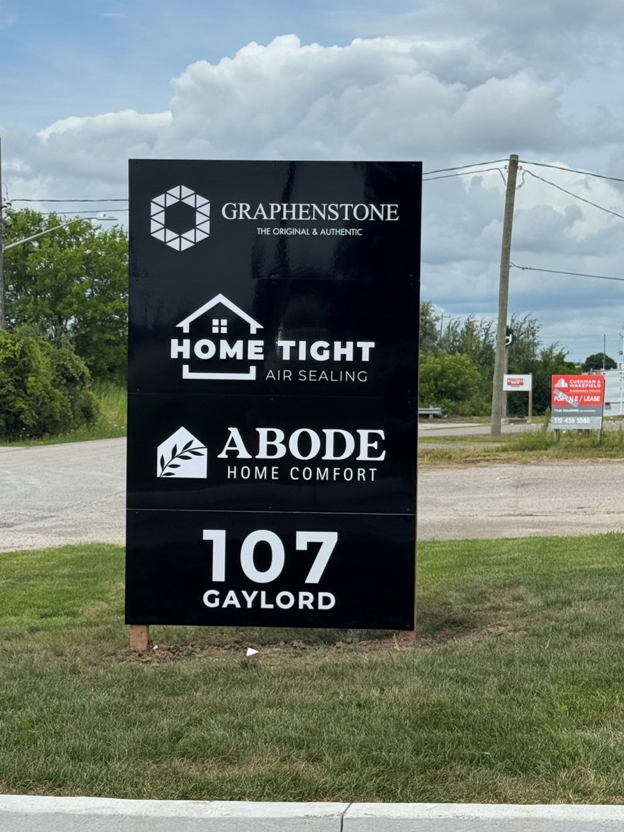 If you have driven down Gaylord Road, you may have noticed something new. Graphenstone, Home Tight Air Sealing &amp; Abode Home Comfort have moved into their new shared office space—&amp; they’ve got a new sign to match. 

Thank-you to McBain Signs for designing and installing the sign.