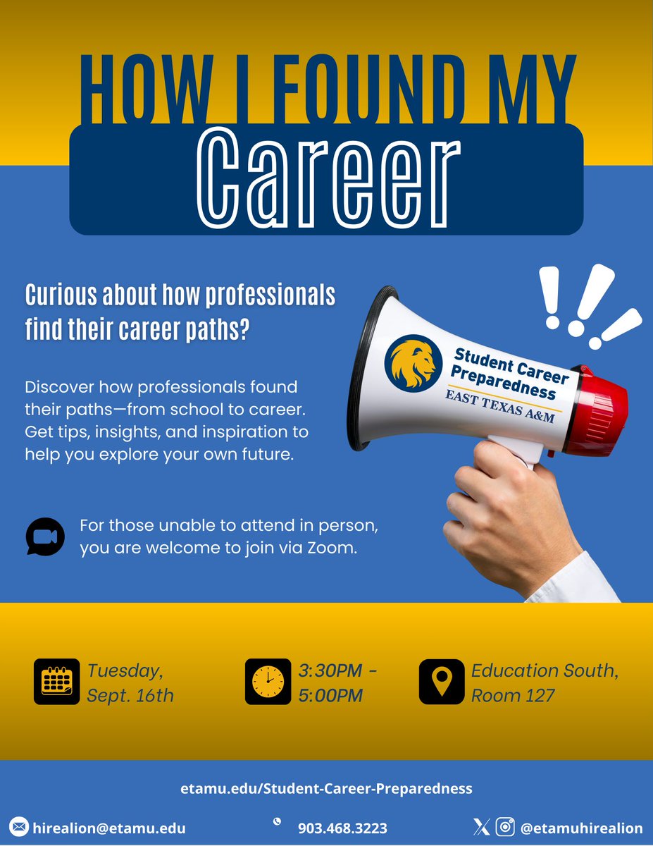 etamuhirealion's tweet image. 🎯 Curious how people find their career paths?
Join us for "How I Found My Career" — real stories, practical tips, and inspiration from those who’ve been where you are.
Perfect for anyone exploring their future! 💼✨
#CareerJourney #CareerTalk #FindYourPath