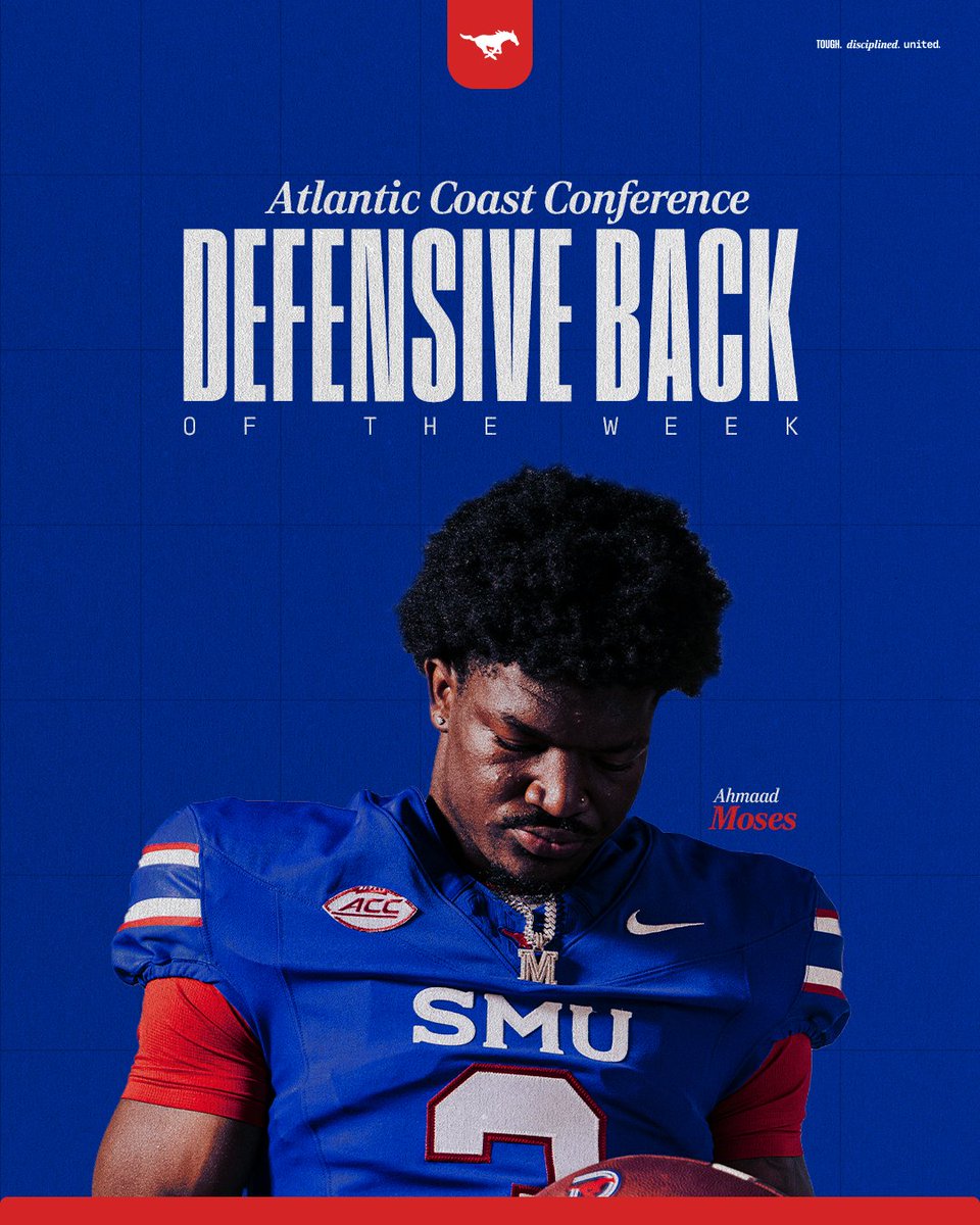 SMU Football (@smufb) on Twitter photo A 95-yard pick six will win you some awards.
Ahmaad has been named the <a href="/ACCFootball/">ACC Football</a> Defensive Back of the Week! A 95-yard pick six will win you some awards.
Ahmaad has been named the <a href="/ACCFootball/">ACC Football</a> Defensive Back of the Week!