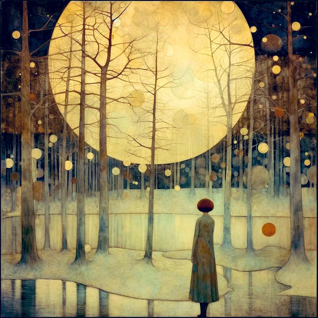 Luna llena, es una luna mágica.

        “Una luna de oblea relucía en el cielo.
                haciendo la noche mágica.
Ella está a la luz de la luna vigilando la nada.
✍️M.Greti

¡Con ese azar que tiene la belleza y la nada! 

🎨Kaoru Yamada.