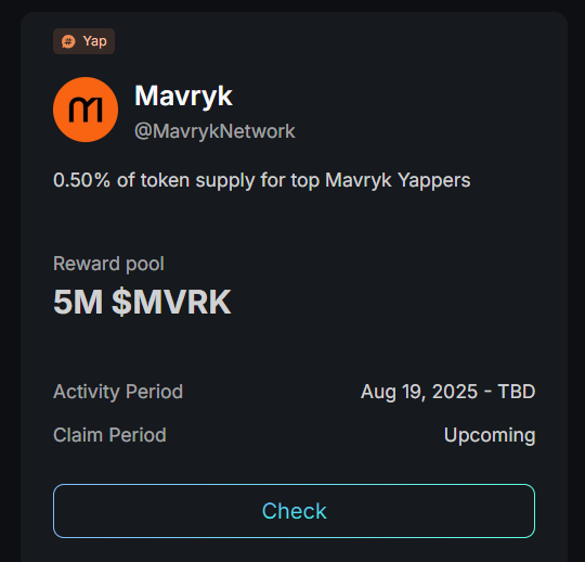 Nonso (Ø,G) (@oxnonso) on Twitter photo —>Final step:
Yap about <a href="/MavrykNetwork/">Mavryk Network | Tokenizing $10B in RWAs</a>
Mavryk Network has allocated a pool of 0.5% of the $MVRK supply for their top Kaito Yappers.
we just have less than 3 weeks left to TGE.
so far from the tokenomics:
total supply: 1B
Community incentives and public sale: 8.5%
I believe —>Final step:
Yap about <a href="/MavrykNetwork/">Mavryk Network | Tokenizing $10B in RWAs</a>
Mavryk Network has allocated a pool of 0.5% of the $MVRK supply for their top Kaito Yappers.
we just have less than 3 weeks left to TGE.
so far from the tokenomics:
total supply: 1B
Community incentives and public sale: 8.5%
I believe