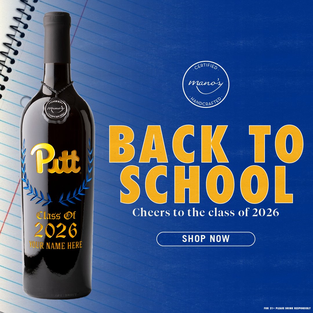 Cheers to the Class of 2026! Pick up this limited-edition Mano’s wine bottle at The Pitt Shop and The University Store on Fifth. 💛💙 #H2P