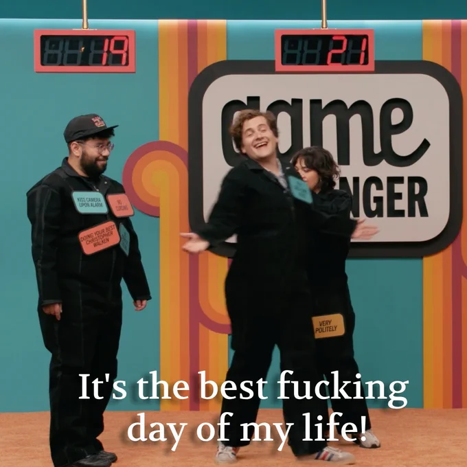 Jeremy Culhane in a screengrab from 'Rulette' singing "It's the best fucking day of my life!"