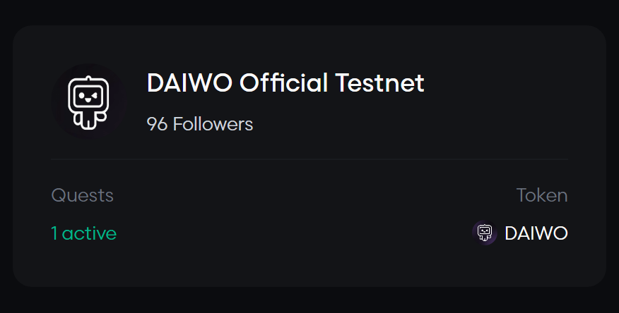 daiwoofficial's tweet photo. Happy to tell you that we've released our Space on Galxe! Join in and gain your rewards for Testnet!
https://t.co/fhOoKoGQpY