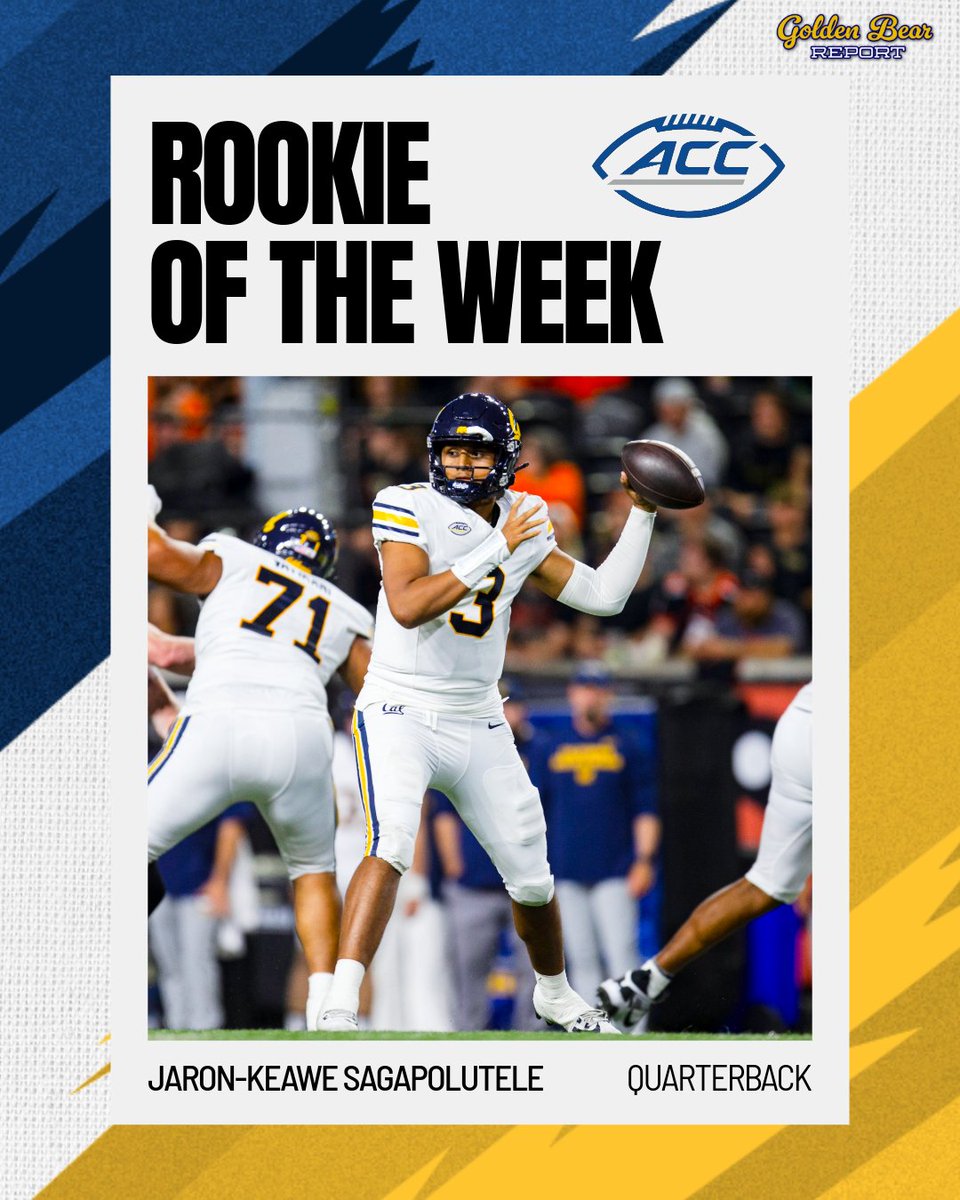 Cal QB Jaron-Keawe Sagapolutele has been named the ACC Rookie of the Week following his three-touchdown debut against Oregon State on Saturday night.