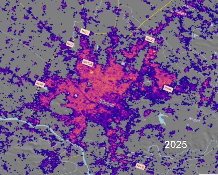 #Jabalpur buildup area
1975 vs 2000 vs 2025