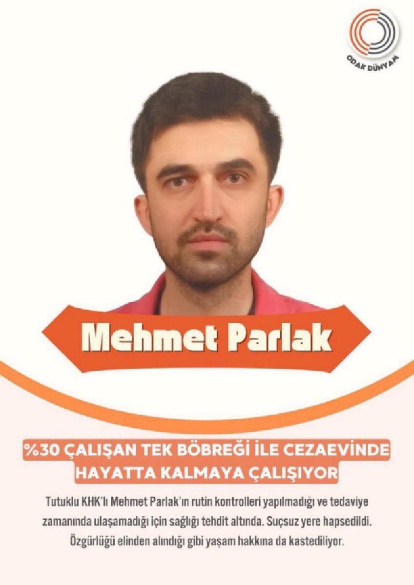 KHK’lı zabıt katibi Mehmet Parlak’ı %30 çalışan tek böbreğiyle cezaevinde tutan, nefret söyleminin yansımasıdır!

#NoToHateSpeech
NefretSöylemine HAYIR