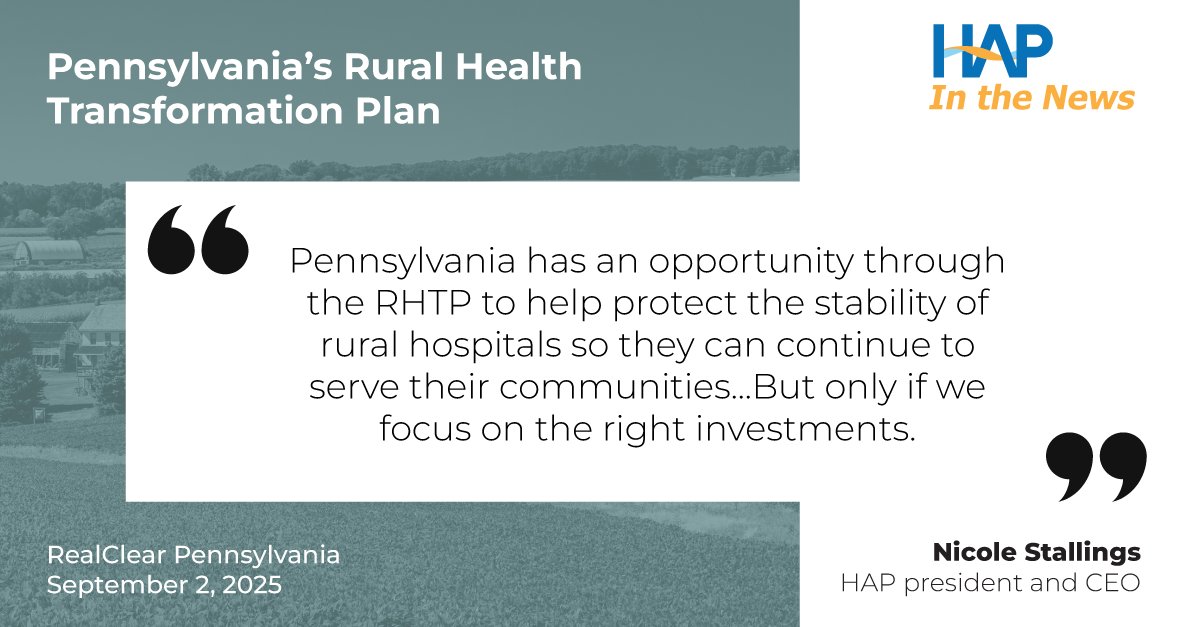 HAP (@hapupdates) on Twitter photo In a column for <a href="/RealClearPA/">RealClearPennsylvania</a>, <a href="/NicoleS_HAP/">Nicole Stallings</a> urges state and federal leaders to focus a new rural health fund on the purpose for which it was created: Stopping rural hospitals from closing and protecting access to care when #Medicaid cuts take effect: realclearpennsylvania.com/articles/2025/… In a column for <a href="/RealClearPA/">RealClearPennsylvania</a>, <a href="/NicoleS_HAP/">Nicole Stallings</a> urges state and federal leaders to focus a new rural health fund on the purpose for which it was created: Stopping rural hospitals from closing and protecting access to care when #Medicaid cuts take effect: realclearpennsylvania.com/articles/2025/…