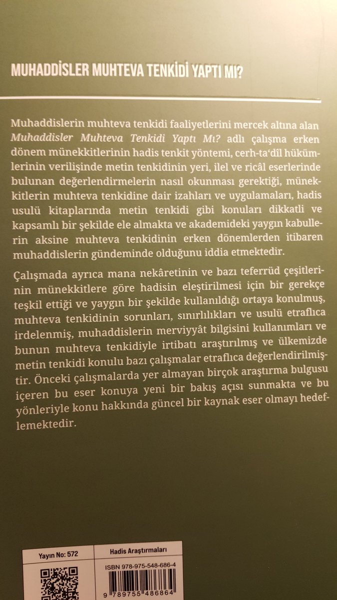 lazamani's tweet image. Muhaddisler Muhteva Tenkidi Yaptı mı? 
Hadis ilminin önemli bir bahsini konu edinen kitap, 3. baskıyı yapmış.