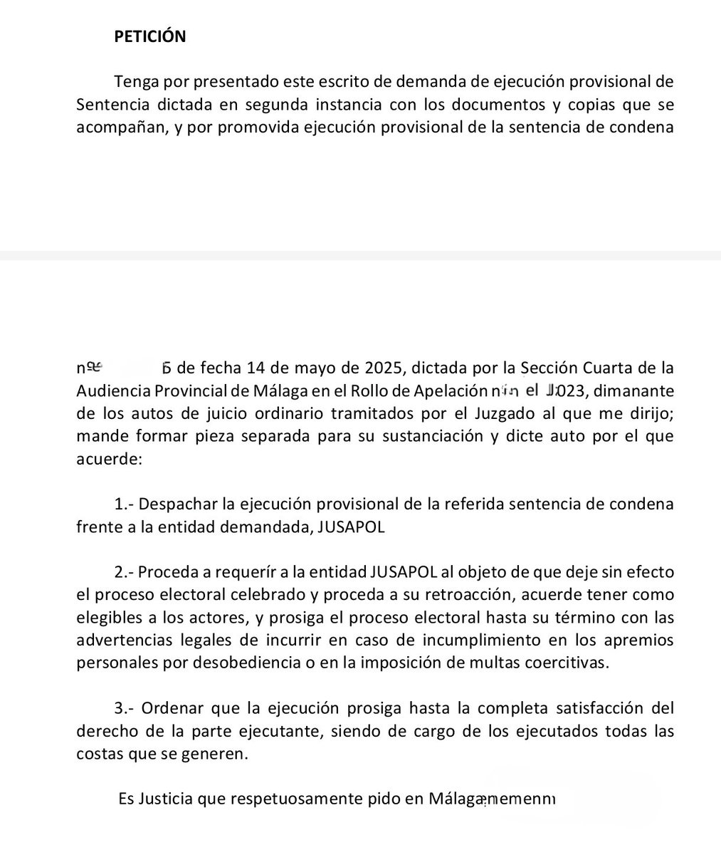 MigueSub's tweet photo. Solicitan a @jusapol la ejecución de la sentencia. Cumplir el fallo de la Audiencia Provincial de #Málaga sería un acto democrático y daría esperanza a @policia y @guardiacivil. Se vulneró un derecho fundamental: poder presentarse a presidente de la asociación.
@interiorgob https://t.co/OTJSXqWLDU