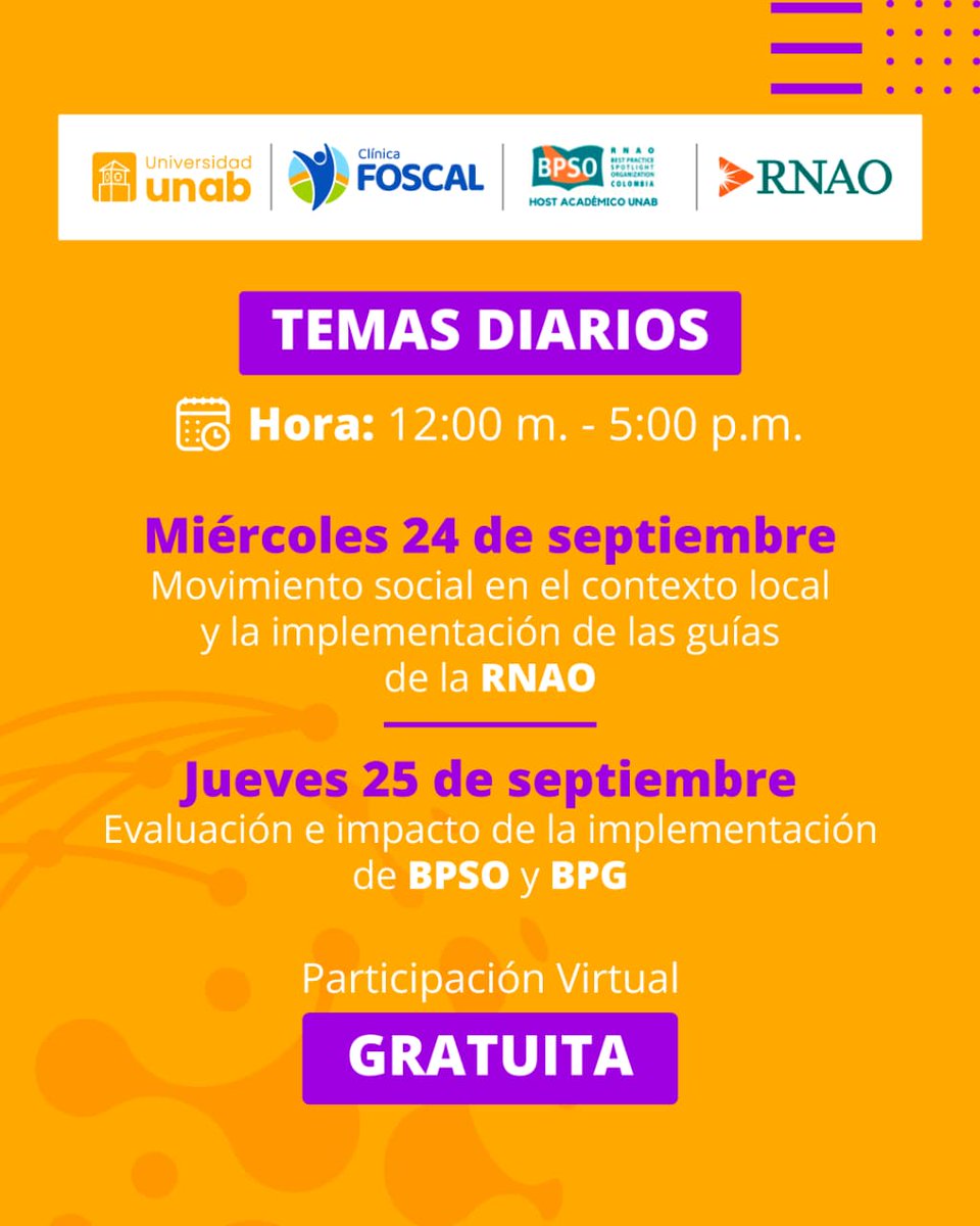 🌍 Cumbre Global BPSO 2025
🗓24-25 sept | 🕛 12-5 pm | 💻 Gratis

💡 Movimiento social, guías #RNAO y evaluación de impacto #BPSO-#BPG

📲 Regístrate escaneando el QR 👇
#CumbreGlobal #Salud #UNAB #RedchampionsUNAB 🤎💙🤍