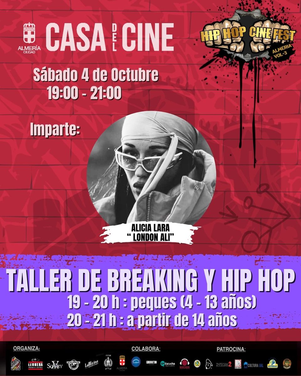 Hip Hop Works (@hiphopworkspain) on Twitter photo Hip Hop CineFest Almería Vol. 3
Empezamos a desvelar las actividades programadas.
🎬 El sábado 4 de Octubre, en La Casa del Cine, <a href="/laoficinalmeria/">A.C. LaOficina</a>, tendremos 3 actividades para todas las edades!
#hiphopcinefest #hiphopworks #Casadelcine #Almeriahiphop #educación #films Hip Hop CineFest Almería Vol. 3
Empezamos a desvelar las actividades programadas.
🎬 El sábado 4 de Octubre, en La Casa del Cine, <a href="/laoficinalmeria/">A.C. LaOficina</a>, tendremos 3 actividades para todas las edades!
#hiphopcinefest #hiphopworks #Casadelcine #Almeriahiphop #educación #films