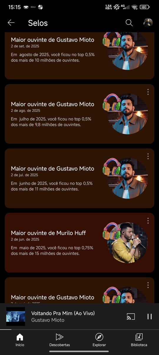 uailouan's tweet photo. @youtubemusic  todo mês me dá os selos de maior ouvinte do @murilohuff e @GustavoPMioto, acho que devia juntar os dois e me levar pra um churrasco com cerveja gelada e música ao vivo https://t.co/Sc0aH8Xgk3