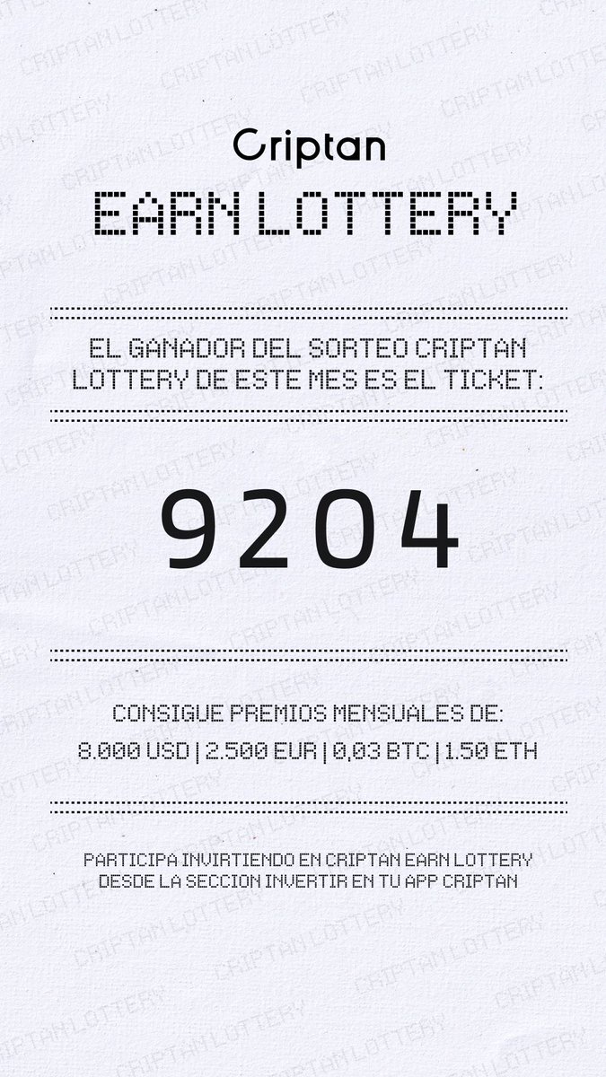 criptanapp's tweet image. 🎟️ Ya tenemos el número ganador del mes de Agosto en Earn Lottery.

Echa un vistazo al histórico de números ganadores 👇

criptan.com/earn-lottery/