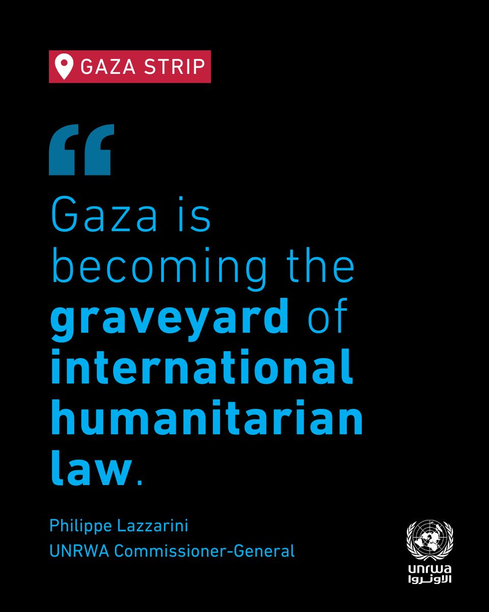 UNRWA's tweet photo. Gaza is becoming the graveyard of international humanitarian law.” @‌UNLazzarini tells @‌el_pais

With tens of thousands dead, Lazzarini continues warning that #Gaza risks setting a dangerous precedent: making impunity and disregard for international law the new norm. https://t.co/eCNjSbuH2u