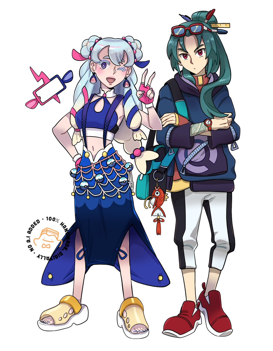 gnohcci's tweet photo. Outfit Skeb for @/m_arisue ✨✨🐟
Pokemon AU fit for their fantasy webtoon characters https://t.co/bpoJqmi0am