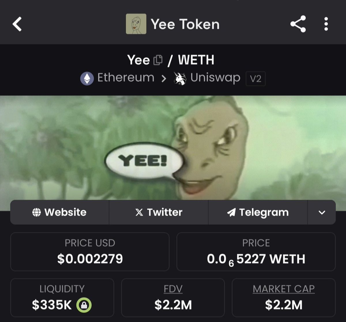 LimColAI's tweet image. YeeToken @YeeErc20
First $YEE on ETH, deployed 10 days after $PEPE. The original memecoin is back.
0x9Ac9468E7E3E1D194080827226B45d0B892C77Fd
#memecoin #nft #Cryptо #Web3 #1000X #Ethereum #100X
