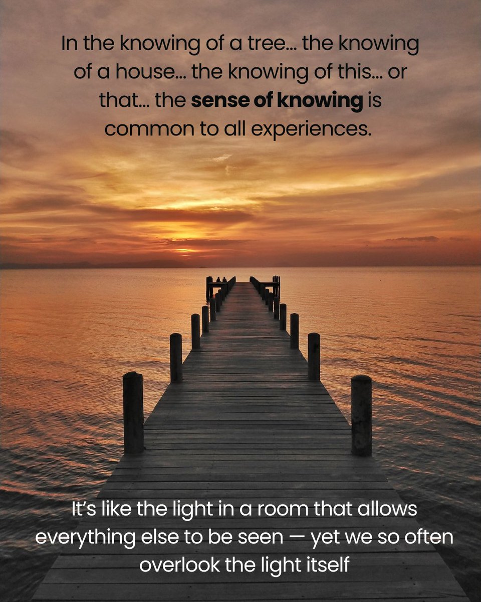saddharmaa's tweet photo. “Mere Knowing” is not knowledge about anything in particular. It is not relational or relative knowledge. It doesn’t concern what is known nor is it about who is knowing. It is simply the presence of knowing itself.