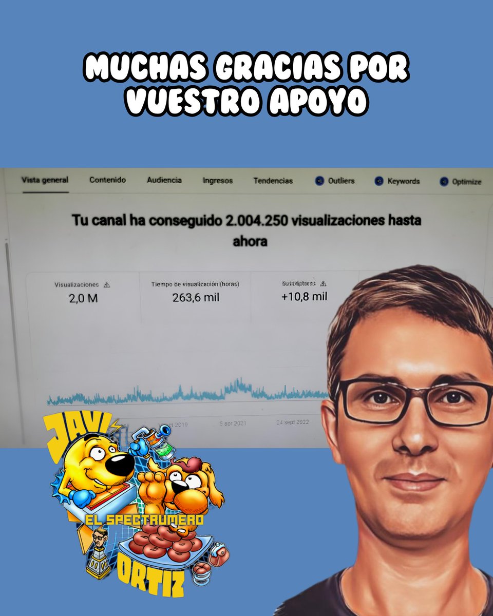 Me avisa YouTube que he superado los 2 millones de visualizaciones y solo puedo decir: GRACIAS por este bestial apoyo. Un proyecto al que le he dedicado una cantidad ingente de horas pero que me sigue ilusionando. Pero, sobretodo, lo hago para VOSOTR@S 🫵🏻 youtube.com/@elspectrumero…